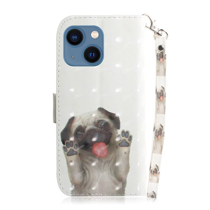 Capa De Couro Para iPhone 14 Plus De Cordão Cachorro Tanga