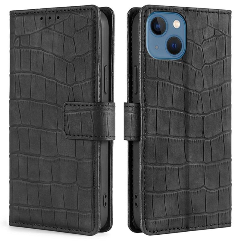 Capa De Couro Para iPhone 14 Plus Estilo De Pele De Crocodilo