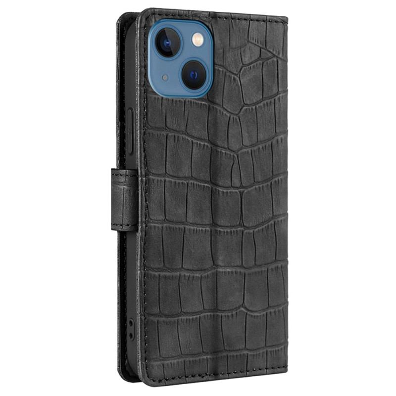 Capa De Couro Para iPhone 14 Plus Estilo De Pele De Crocodilo