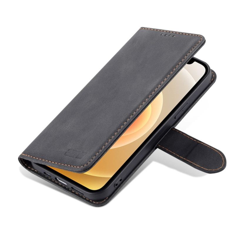 Capa Em Pele Para iPhone 14 Plus Efeito Couro Azns