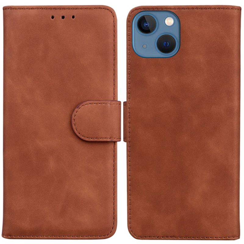 Capa Em Pele Para iPhone 14 Plus Estilo Alta Costura De Couro