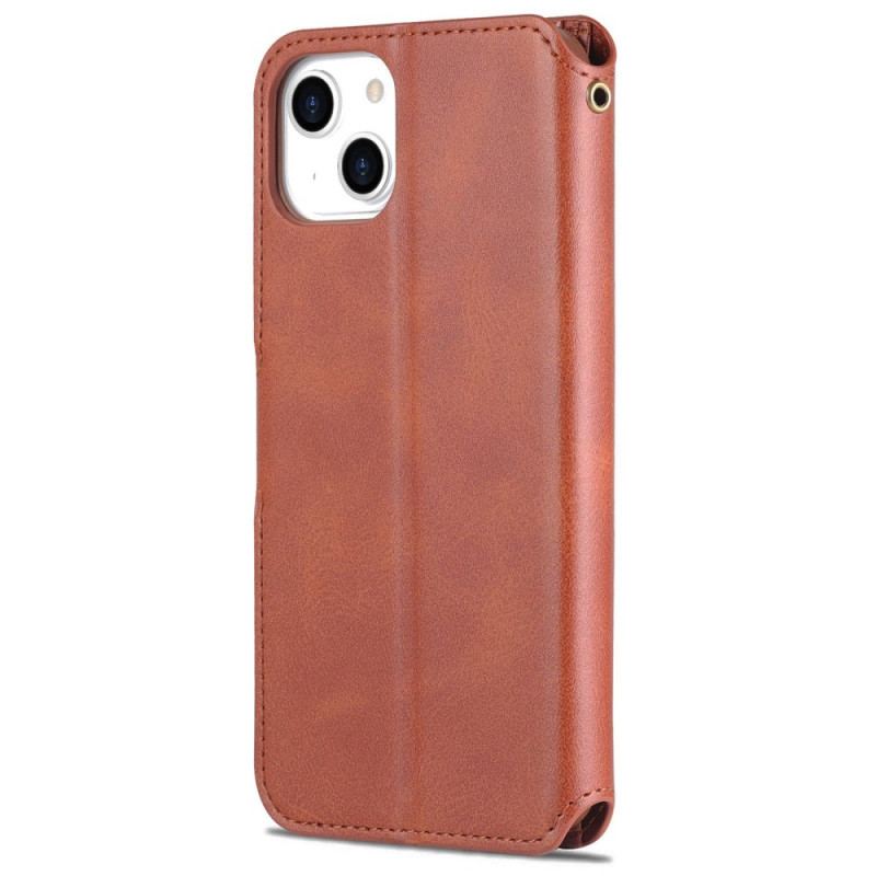 Capa Flip Para iPhone 14 Plus Azns Clássico Efeito Couro