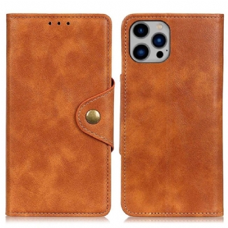 Capa Flip Para iPhone 14 Plus Botão De Couro Falso