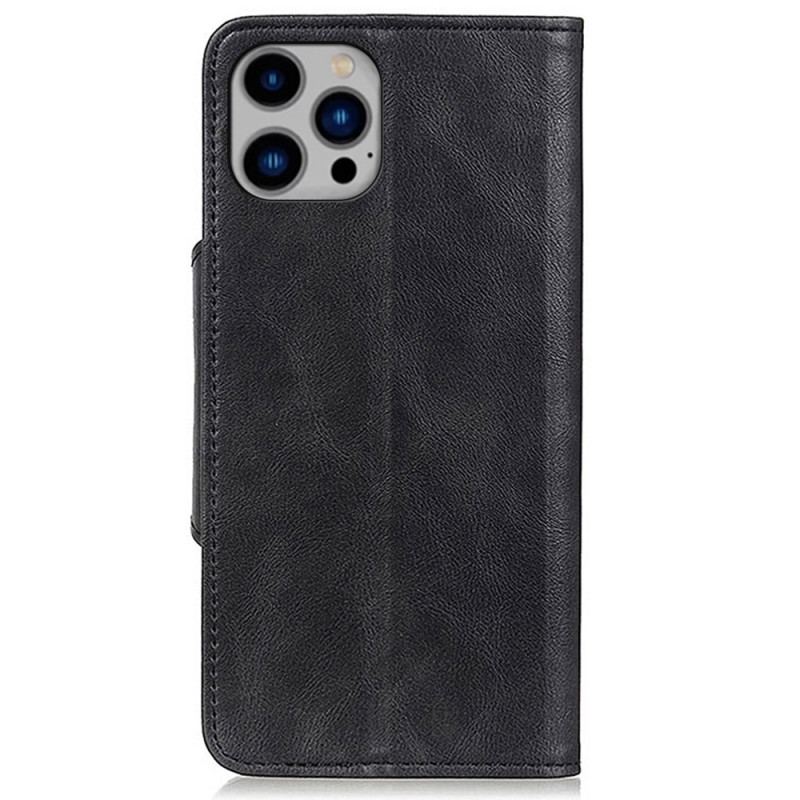 Capa Flip Para iPhone 14 Plus Botão De Couro Falso