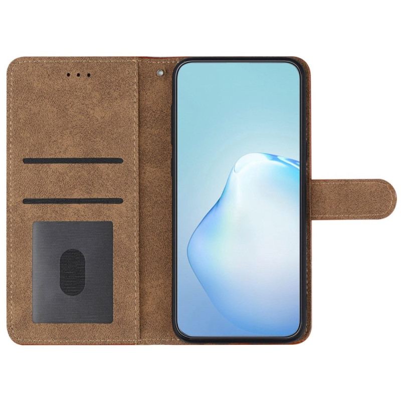 Capa Flip Para iPhone 14 Plus De Cordão Alça Com Costura Geométrica Efeito Couro