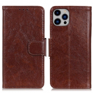 Capa Flip Para iPhone 14 Plus Couro Napa Rachado