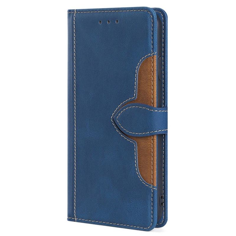 Capa Flip Para iPhone 14 Plus Couro Sintético Bicolor Estiloso