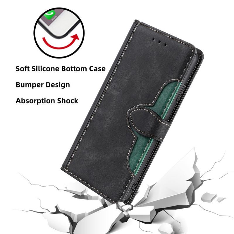 Capa Flip Para iPhone 14 Plus Couro Sintético Bicolor Estiloso