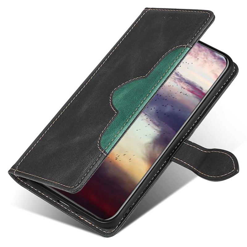 Capa Flip Para iPhone 14 Plus Couro Sintético Bicolor Estiloso