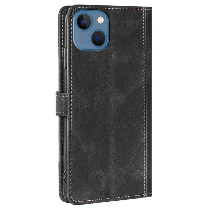 Capa Flip Para iPhone 14 Plus Couro Sintético Bicolor Estiloso