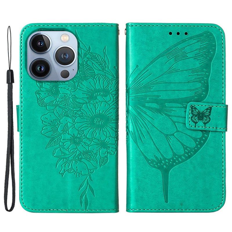 Capa Flip Para iPhone 14 Plus Desenho De Borboleta