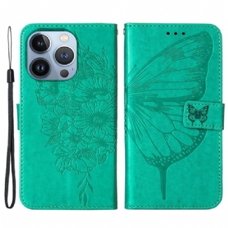 Capa Flip Para iPhone 14 Plus Desenho De Borboleta