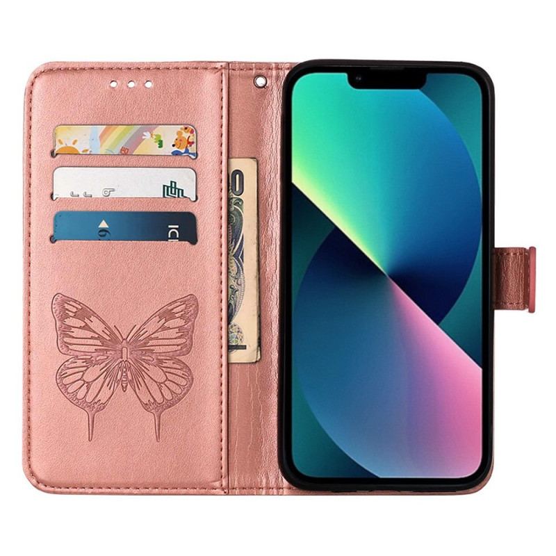 Capa Flip Para iPhone 14 Plus Desenho De Borboleta