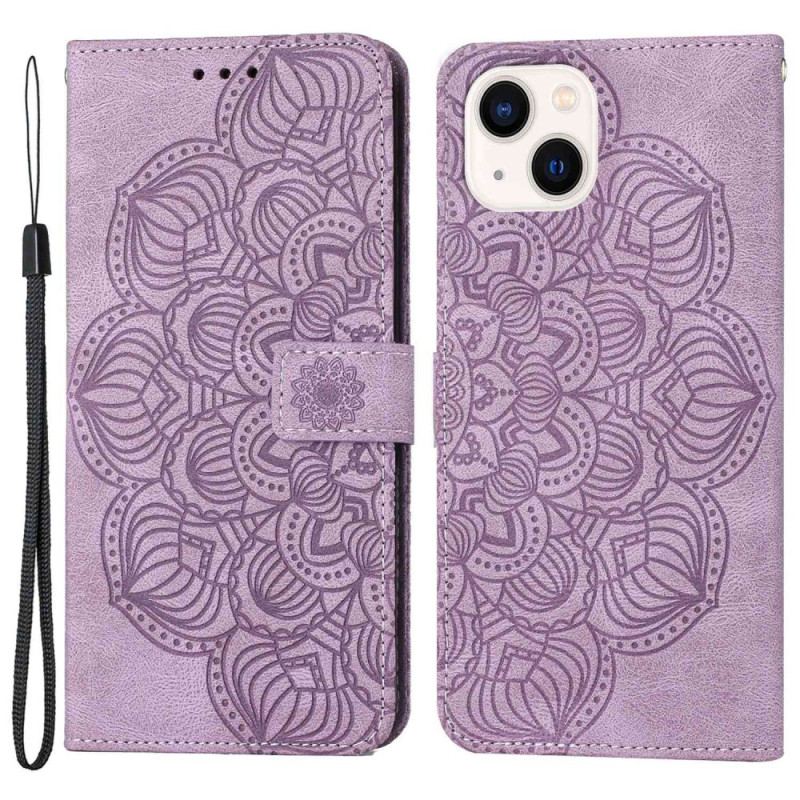 Capa Flip Para iPhone 14 Plus Mandala Com Cordão