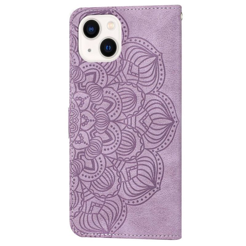 Capa Flip Para iPhone 14 Plus Mandala Com Cordão