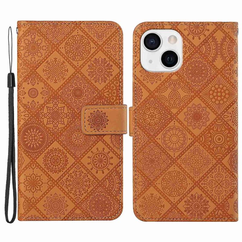 Capa Flip Para iPhone 14 Plus Padrão De Tapeçaria