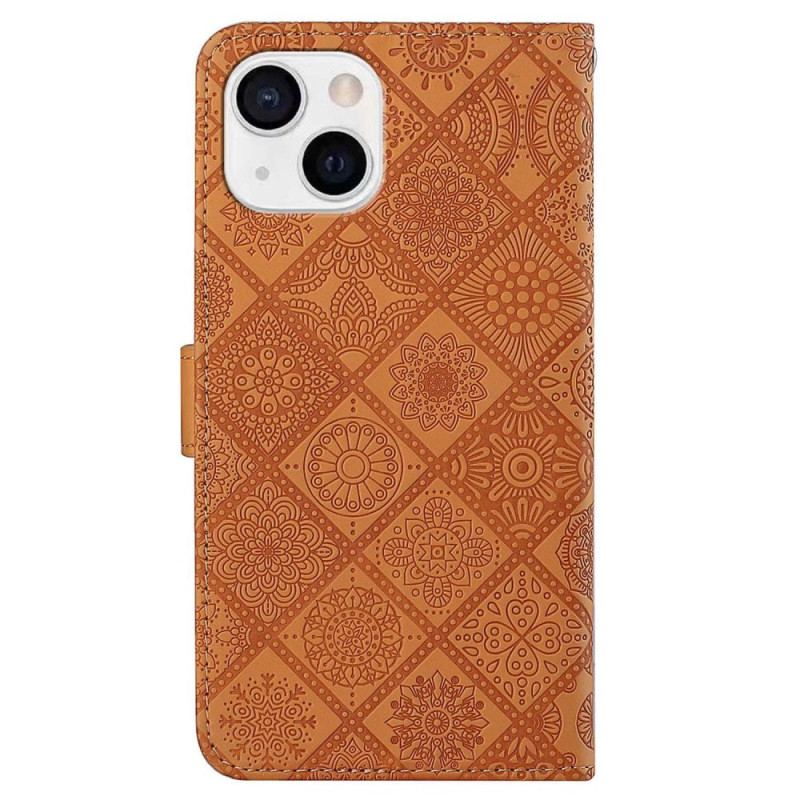 Capa Flip Para iPhone 14 Plus Padrão De Tapeçaria