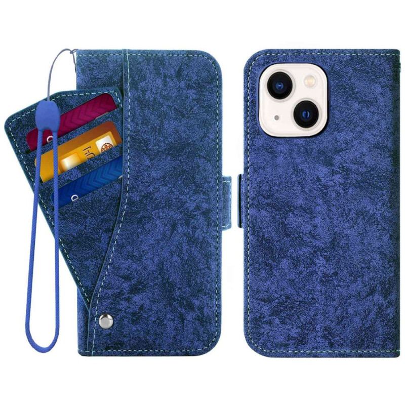 Capa Flip Para iPhone 14 Plus Porta-cartão Deslizante E Cordão