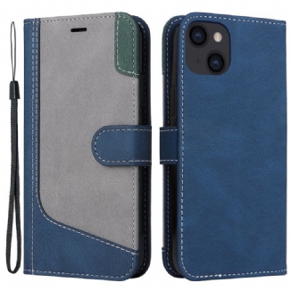 Capa Flip Para iPhone 14 Plus Tricolor Com Cordão