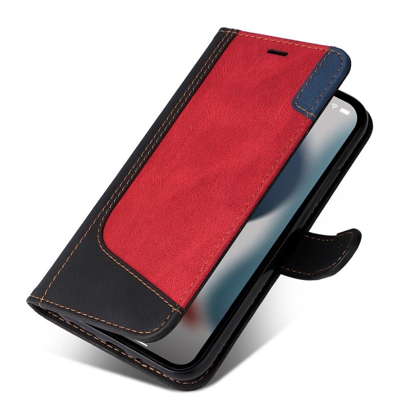 Capa Flip Para iPhone 14 Plus Tricolor Com Cordão