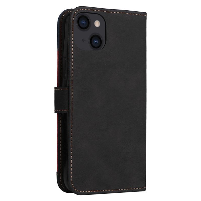 Capa Flip Para iPhone 14 Plus Tricolor Com Cordão