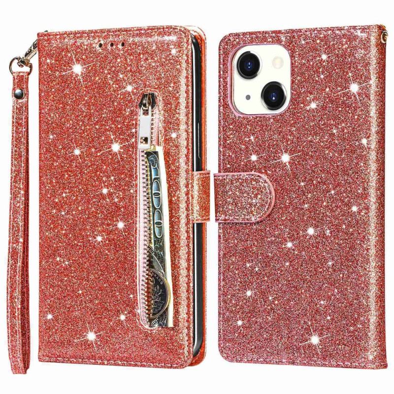 Capa Folio Para iPhone 14 Plus Bolsa De Moedas Glitter