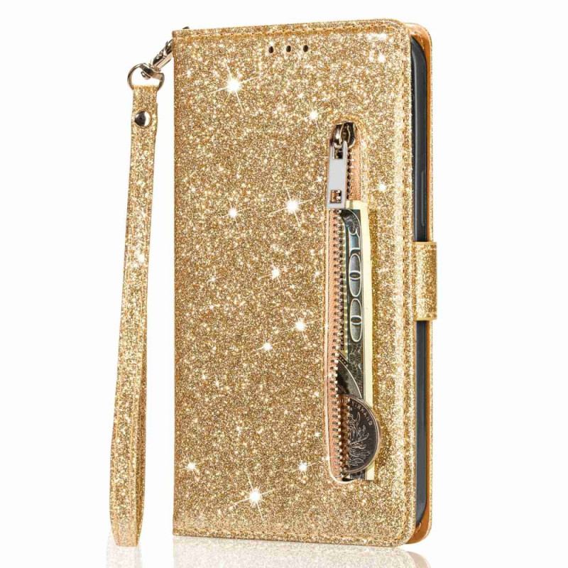 Capa Folio Para iPhone 14 Plus Bolsa De Moedas Glitter