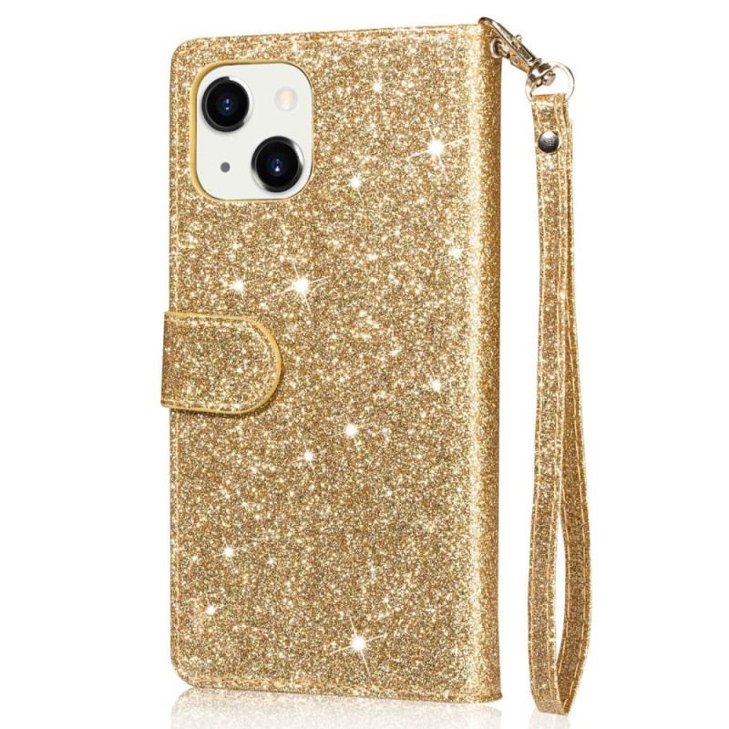 Capa Folio Para iPhone 14 Plus Bolsa De Moedas Glitter