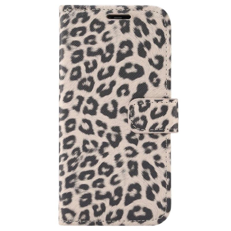 Capa Folio Para iPhone 14 Plus Estilo De Pele De Leopardo