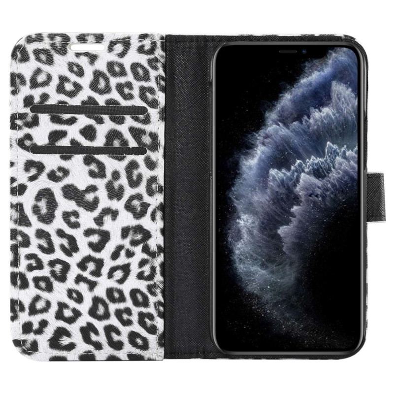 Capa Folio Para iPhone 14 Plus Estilo De Pele De Leopardo