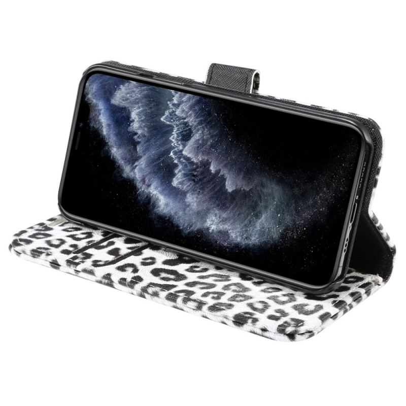 Capa Folio Para iPhone 14 Plus Estilo De Pele De Leopardo