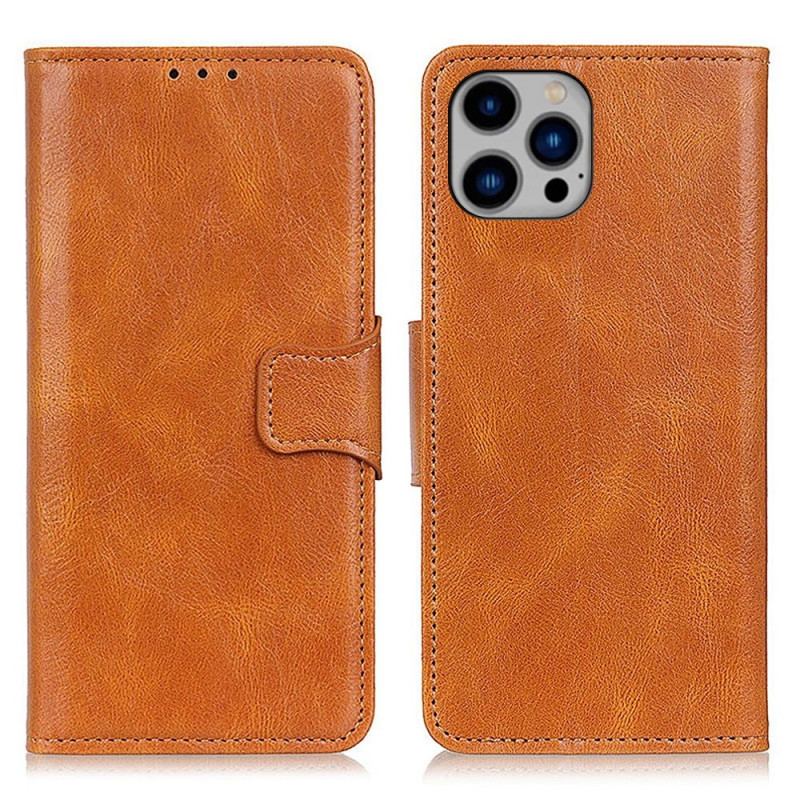 Capa Folio Para iPhone 14 Plus Fecho Reversível Efeito Couro