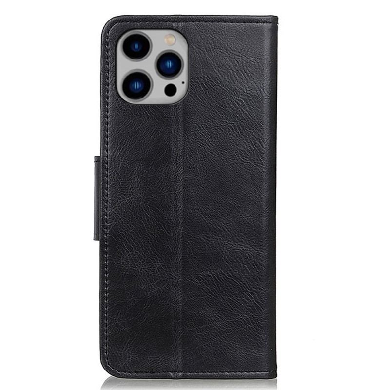 Capa Folio Para iPhone 14 Plus Fecho Reversível Efeito Couro