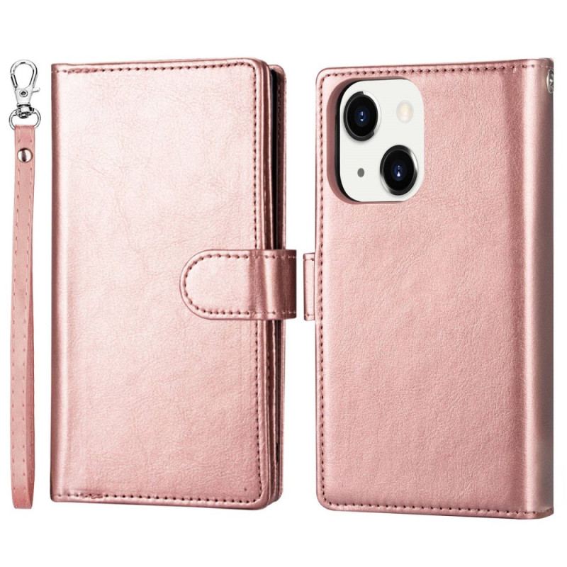 Capa Capa Folio Para iPhone 14 Plus Titular Destacável Para 9 Cartões