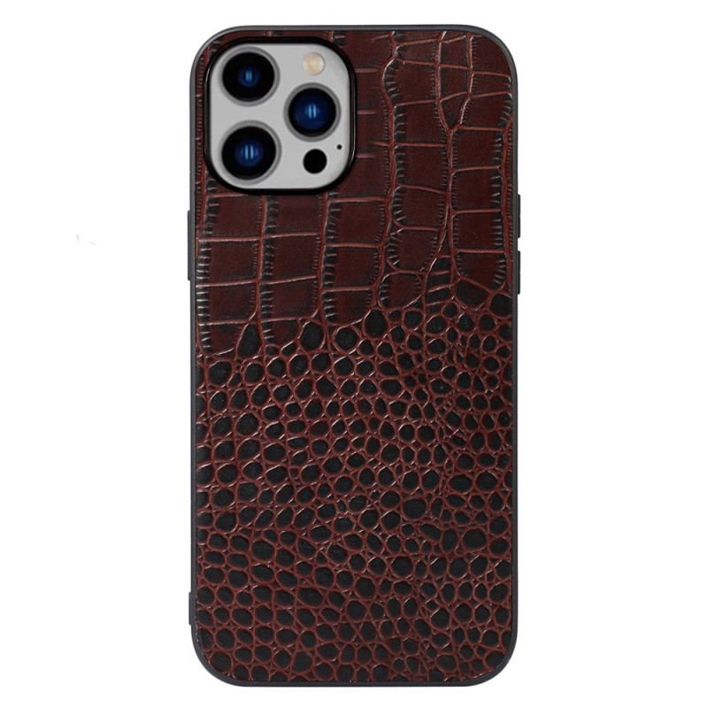 Capa Para iPhone 14 Plus Couro Genuíno Com Textura De Crocodilo