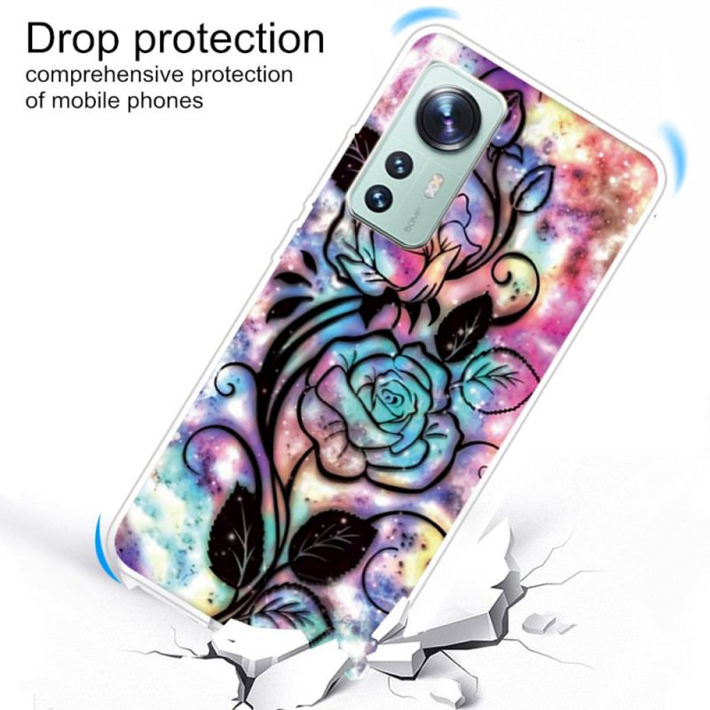 Capa De Celular Para Xiaomi 12 / 12X Gráfico De Flor De Silicone