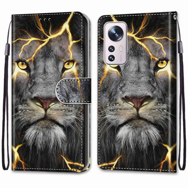 Capa De Couro Para Xiaomi 12 / 12X De Cordão Felino Com Alça