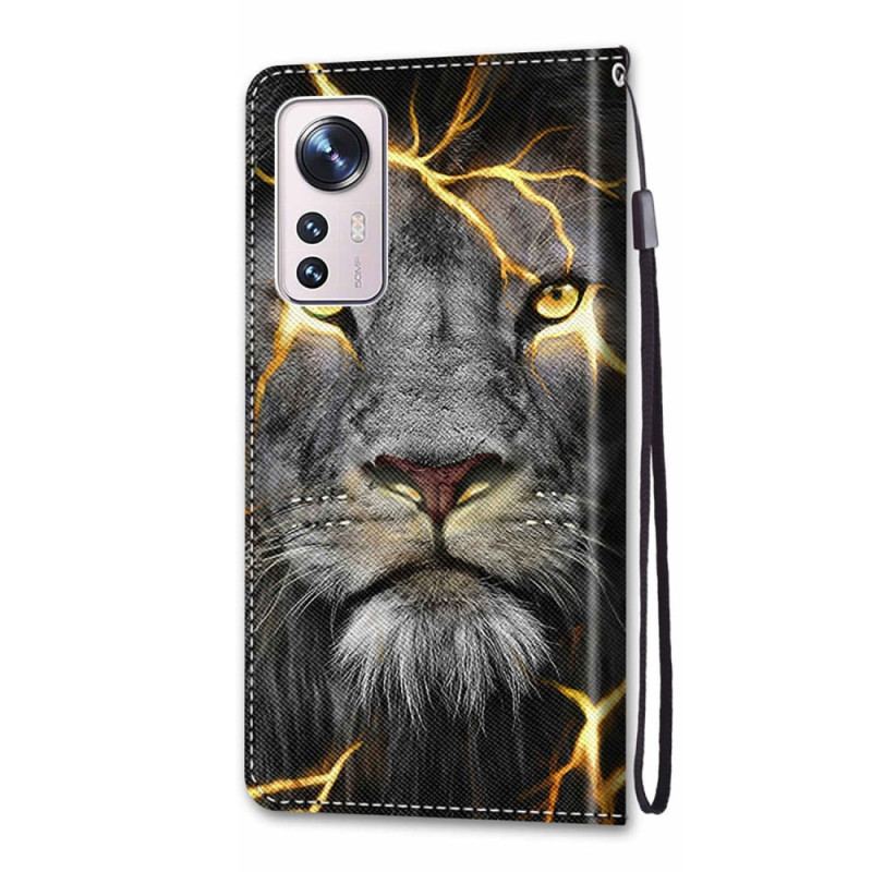 Capa De Couro Para Xiaomi 12 / 12X De Cordão Felino Com Alça