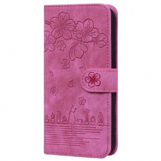 Capa De Couro Para Xiaomi 12 / 12X De Cordão Fio Dental Floral Gato