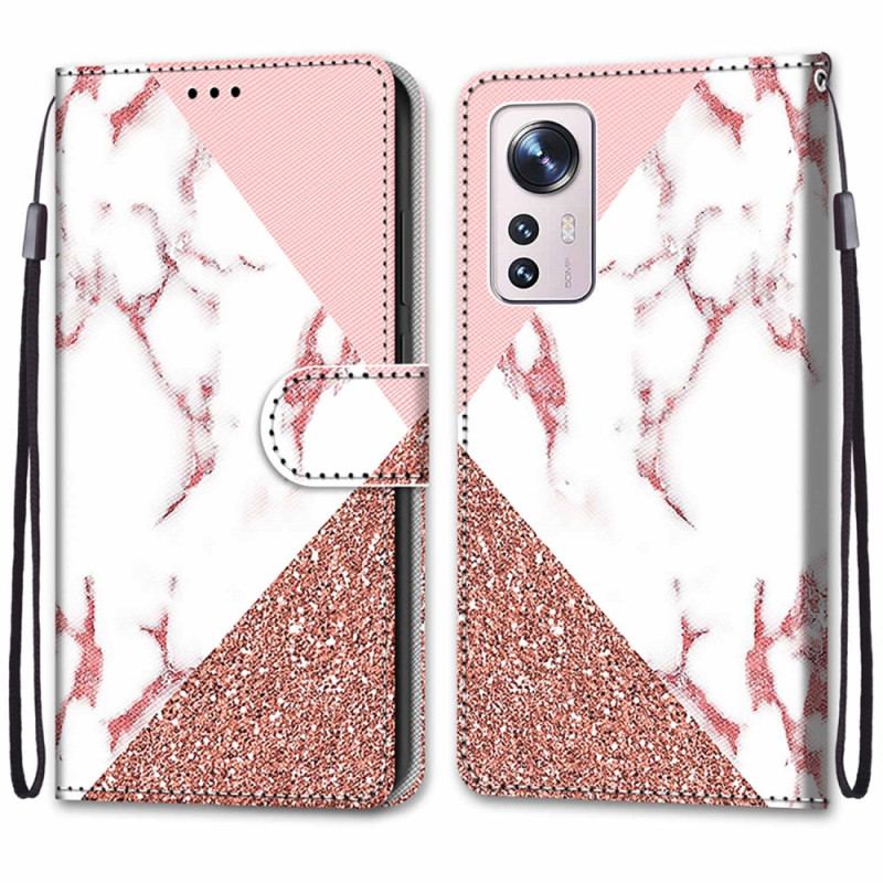 Capa De Couro Para Xiaomi 12 / 12X Triângulo De Mármore E Glitter