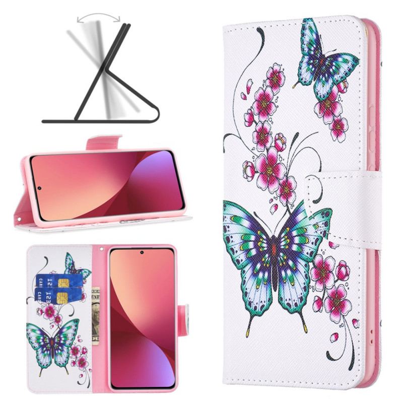 Capa Em Pele Para Xiaomi 12 / 12X Borboletas