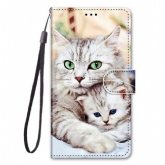 Capa Em Pele Para Xiaomi 12 / 12X De Cordão Família De Gatos Strappy