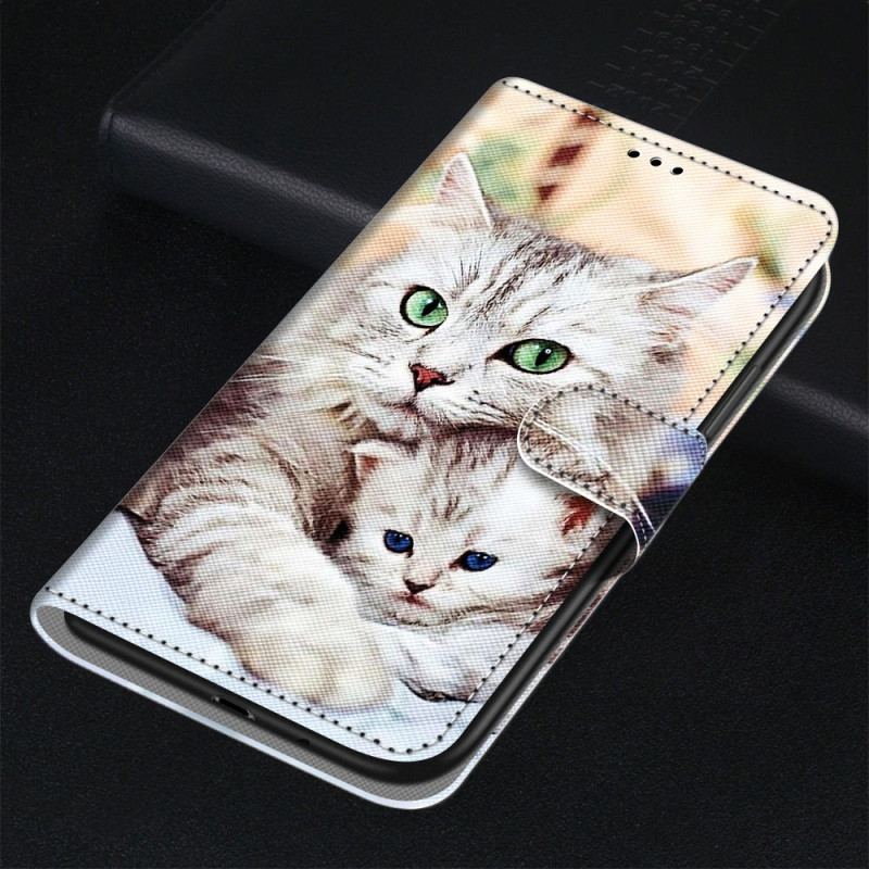 Capa Em Pele Para Xiaomi 12 / 12X De Cordão Família De Gatos Strappy