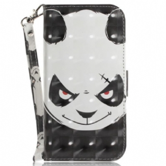 Capa Em Pele Para Xiaomi 12 / 12X De Cordão Panda Irritado Com Cordão