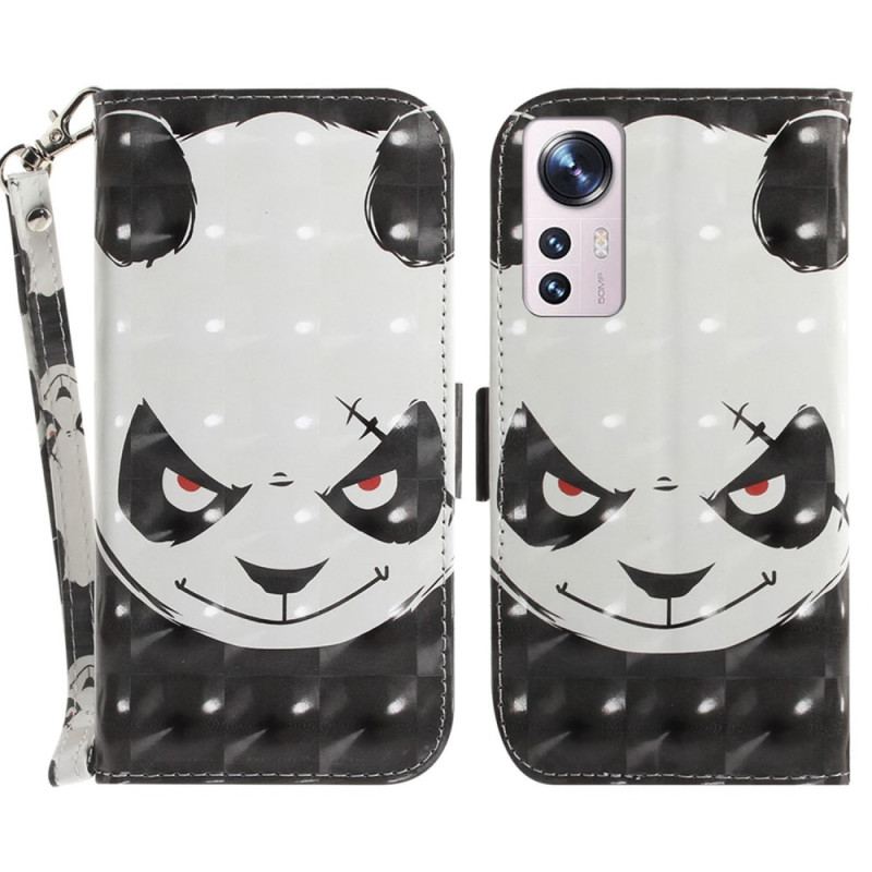 Capa Em Pele Para Xiaomi 12 / 12X De Cordão Panda Irritado Com Cordão