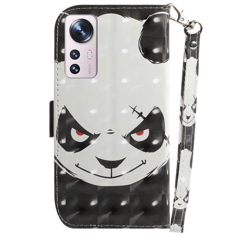 Capa Em Pele Para Xiaomi 12 / 12X De Cordão Panda Irritado Com Cordão