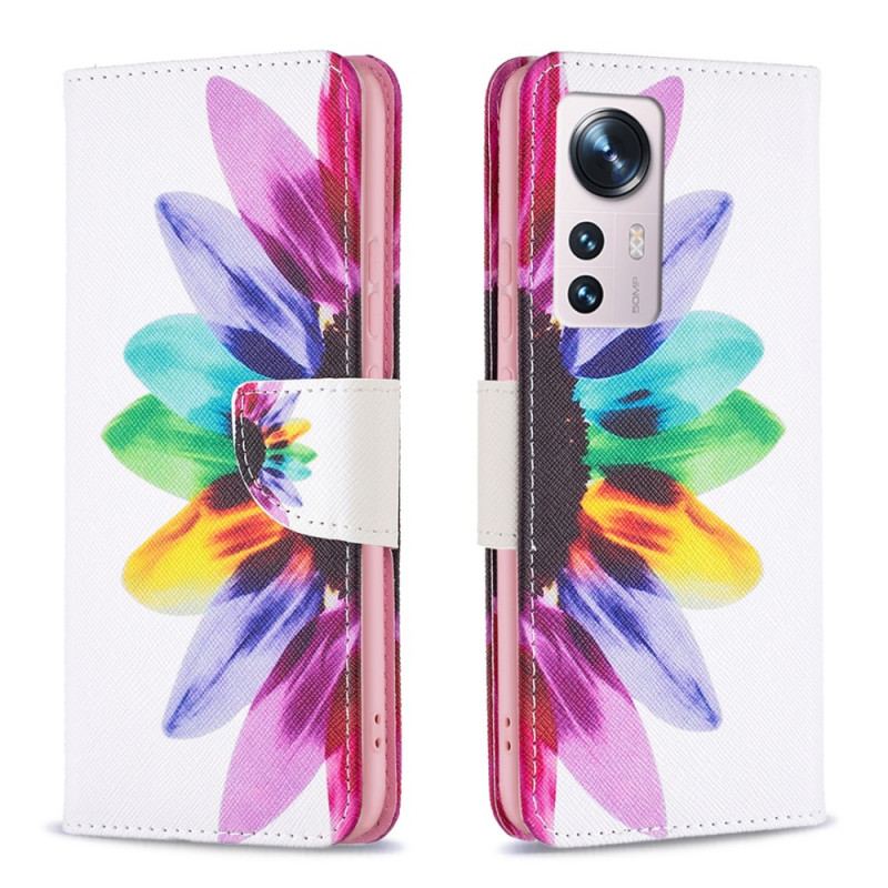 Capa Em Pele Para Xiaomi 12 / 12X Flor Aquarela