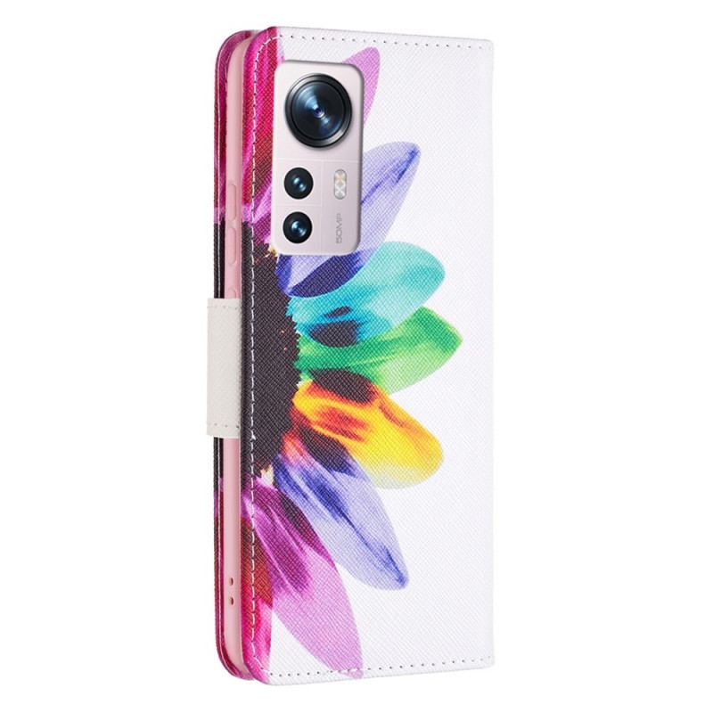 Capa Em Pele Para Xiaomi 12 / 12X Flor Aquarela