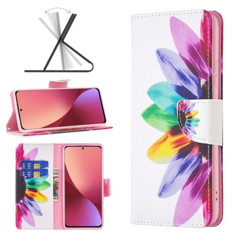 Capa Em Pele Para Xiaomi 12 / 12X Flor Aquarela