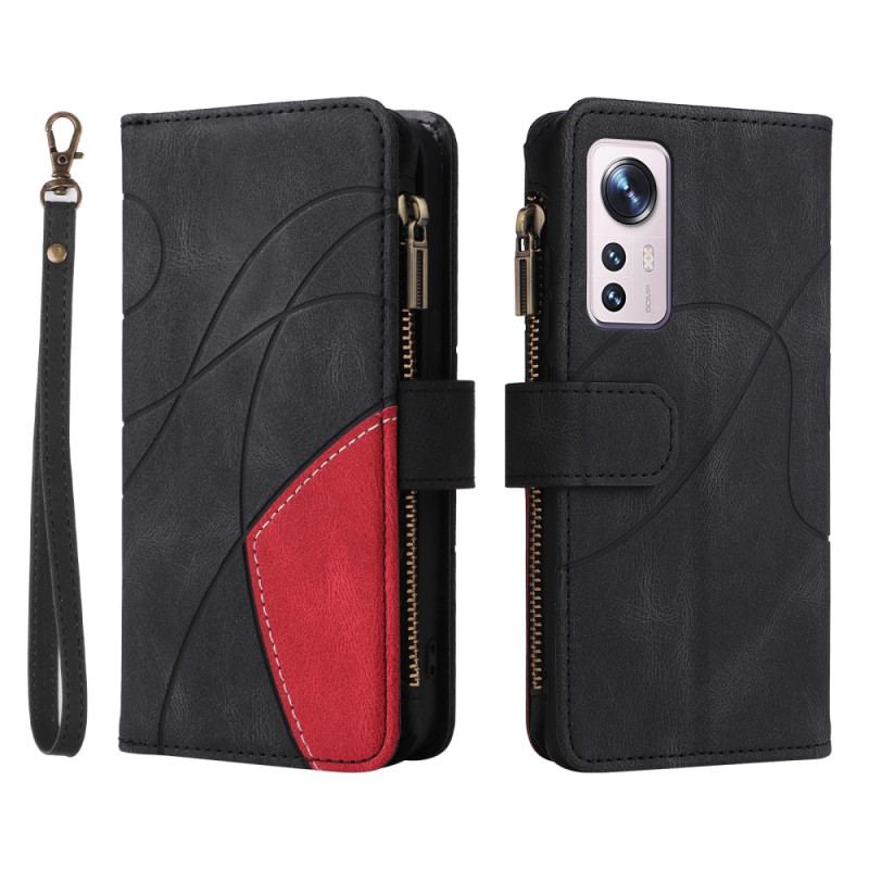 Capa Flip Para Xiaomi 12 / 12X Bicolor Com Porta Moedas